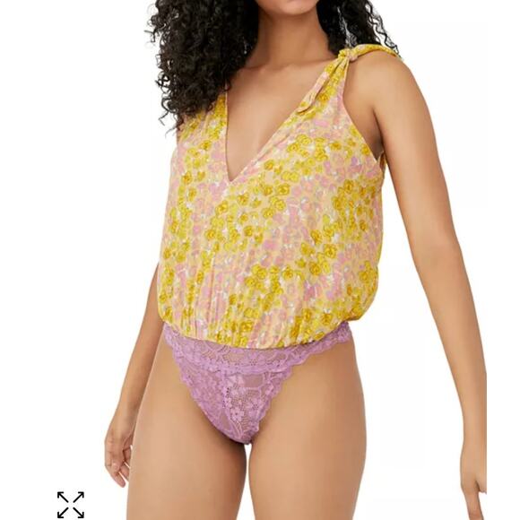 Free People Yellow Floral Bodysuit S NWT - Picture 2 of 4
